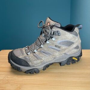 Merrell Womens Moab 2 Mid Waterproof Hiking Boots 8 Grey Brown Lilac Shoes NICE